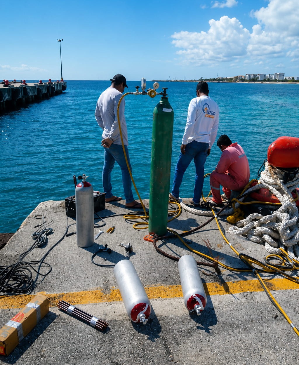 Equipo especializado preparando una operación marítima - Logística Integral del Sureste
